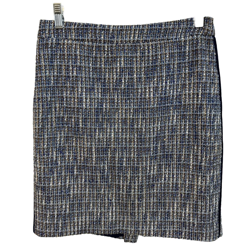 J crew Wool Blend Navy Sparkle Thick Tweed Pencil Skirt Sz 4